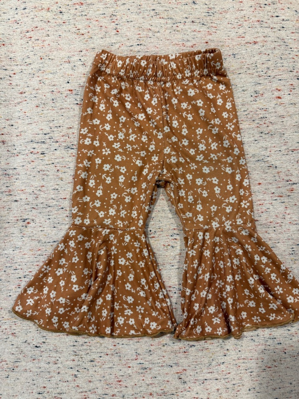 SHEIN Brown Floral Ruffle Bell-Bottom Pants